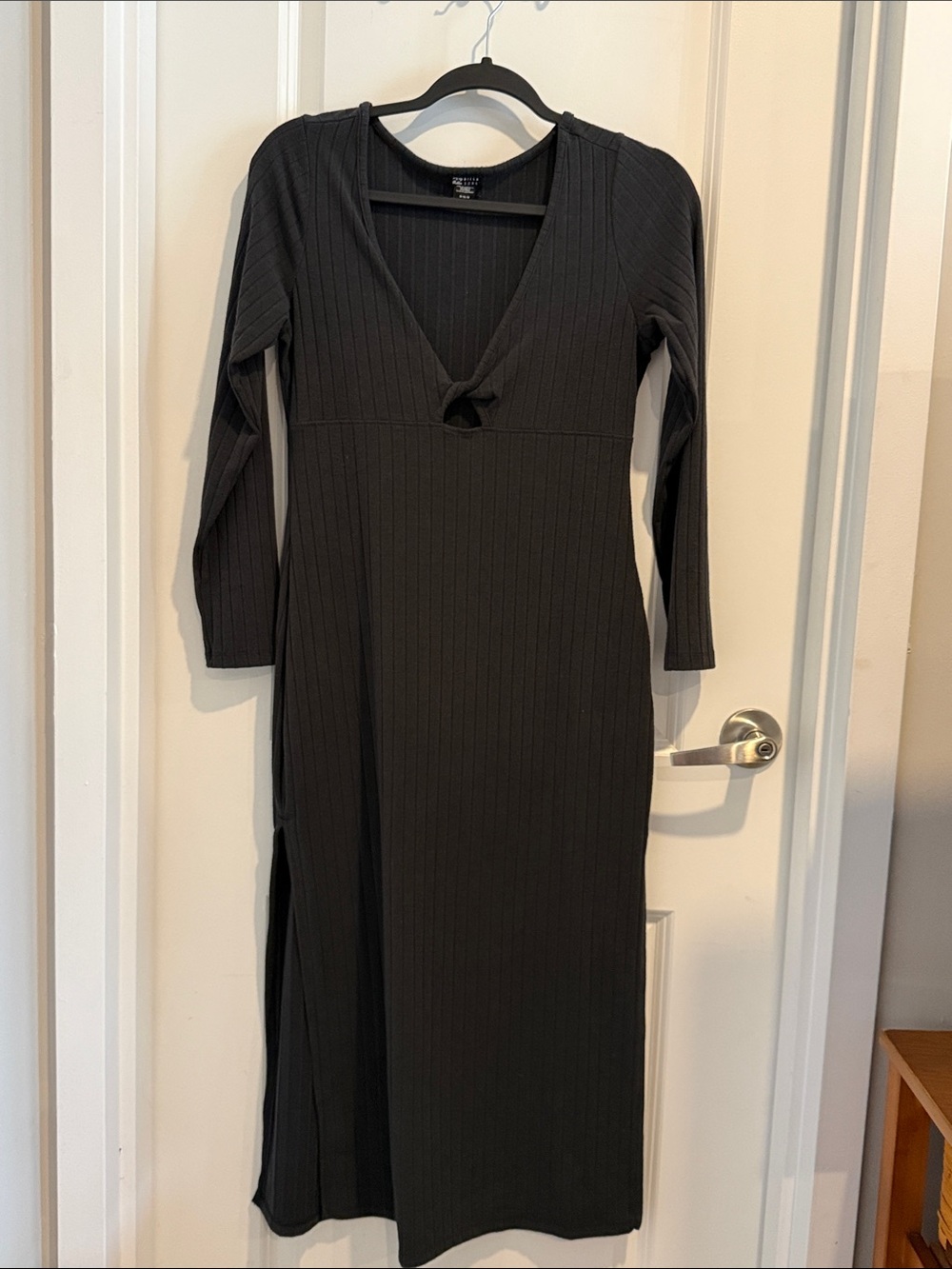 Billabong Black Ribbed V-Neck Maxi Dress with side slits